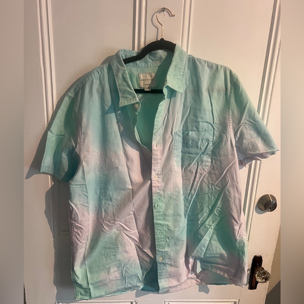 American Eagle Outfitters Mint and White Button-Down Shirt